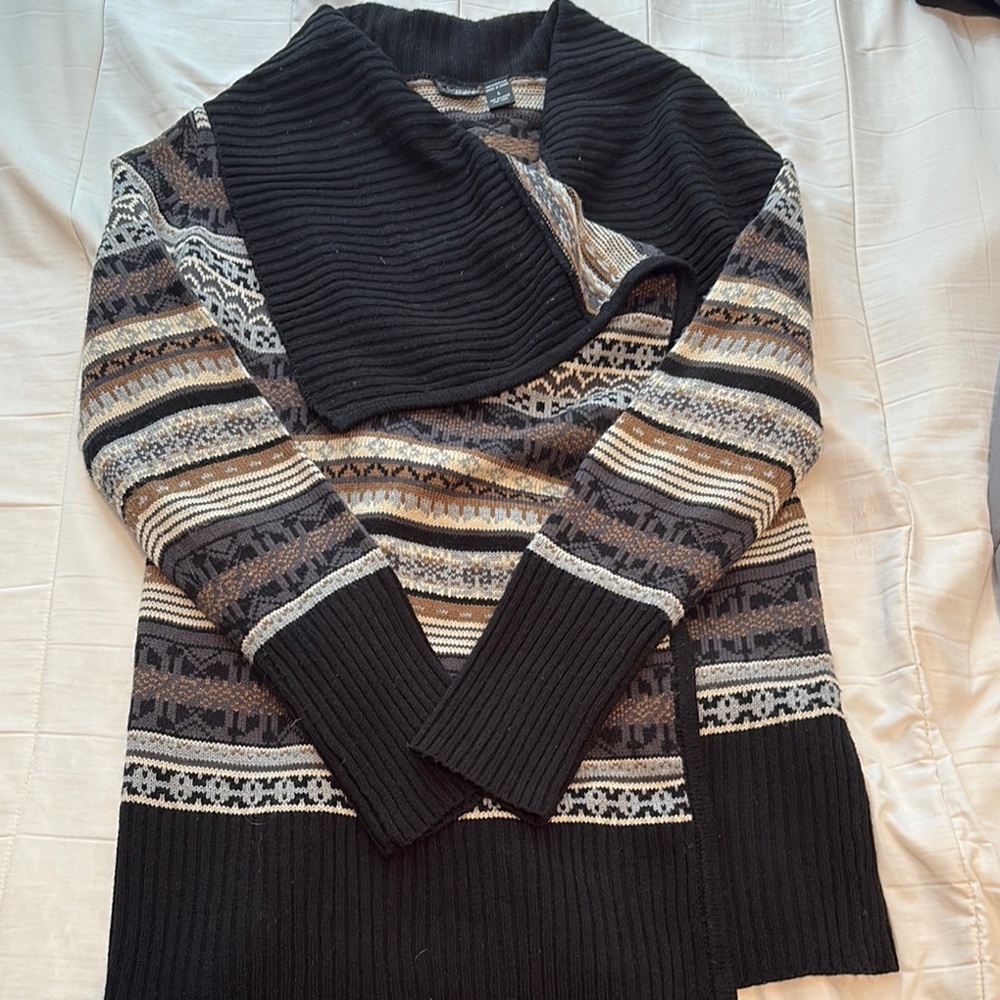 Daytrip Black and Tan Cardigan with Mixed Patterns